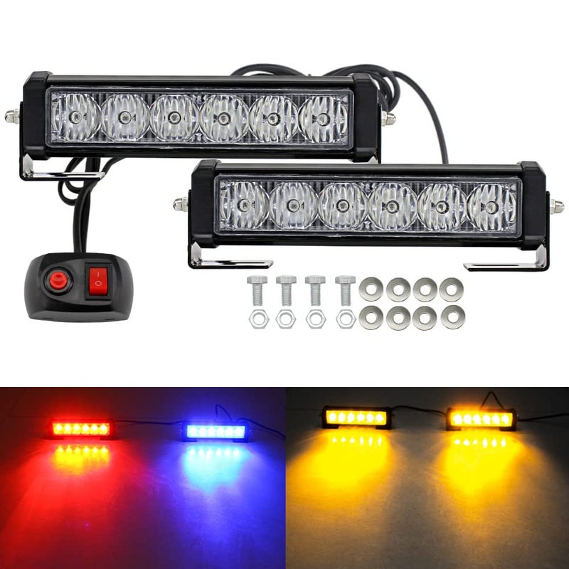 STDYSUN LED Emergency Strobe Lights Bar 2Pcs Red Blue Change Amber Double Color Warning Police Grille Lights Bar Surface Mount Fit for Motorcycle POV Utility Construction Vehicle and Tow Truck Van - Image 1